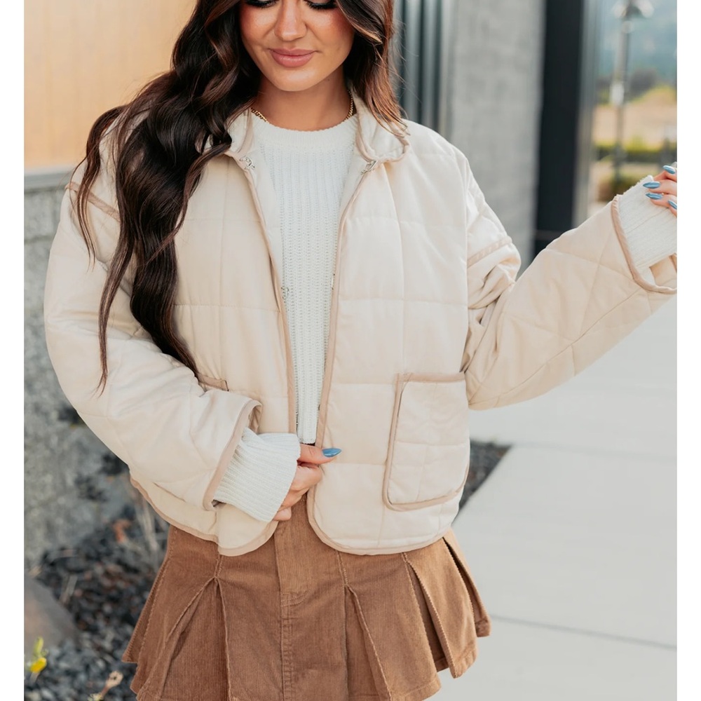 Women's Beige Quilted Puffer Jacket
